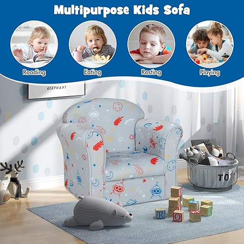 Miniatura 7 de Costzon Sofá para niños, sofá infantil con patrón, muebles para niños pequeños con construcción de madera resistente, preescolar, sofá ligero para