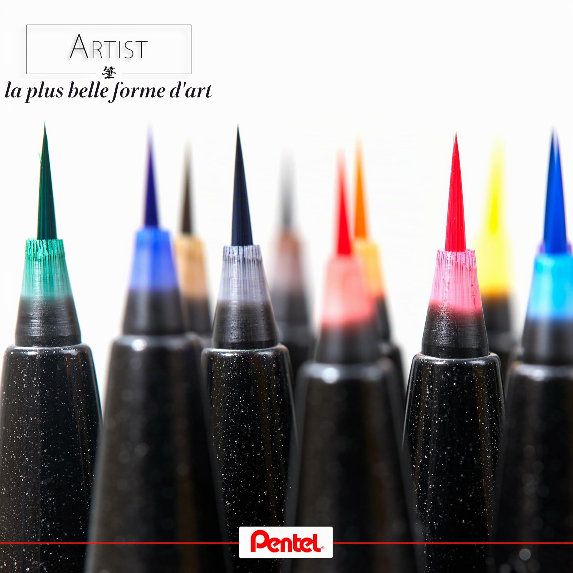 Pentel Arts Brush Sign Pen Artist SESF30C-AX, Lot de 12 Feutres pinceaux Pointe souple extra-fine, Noir