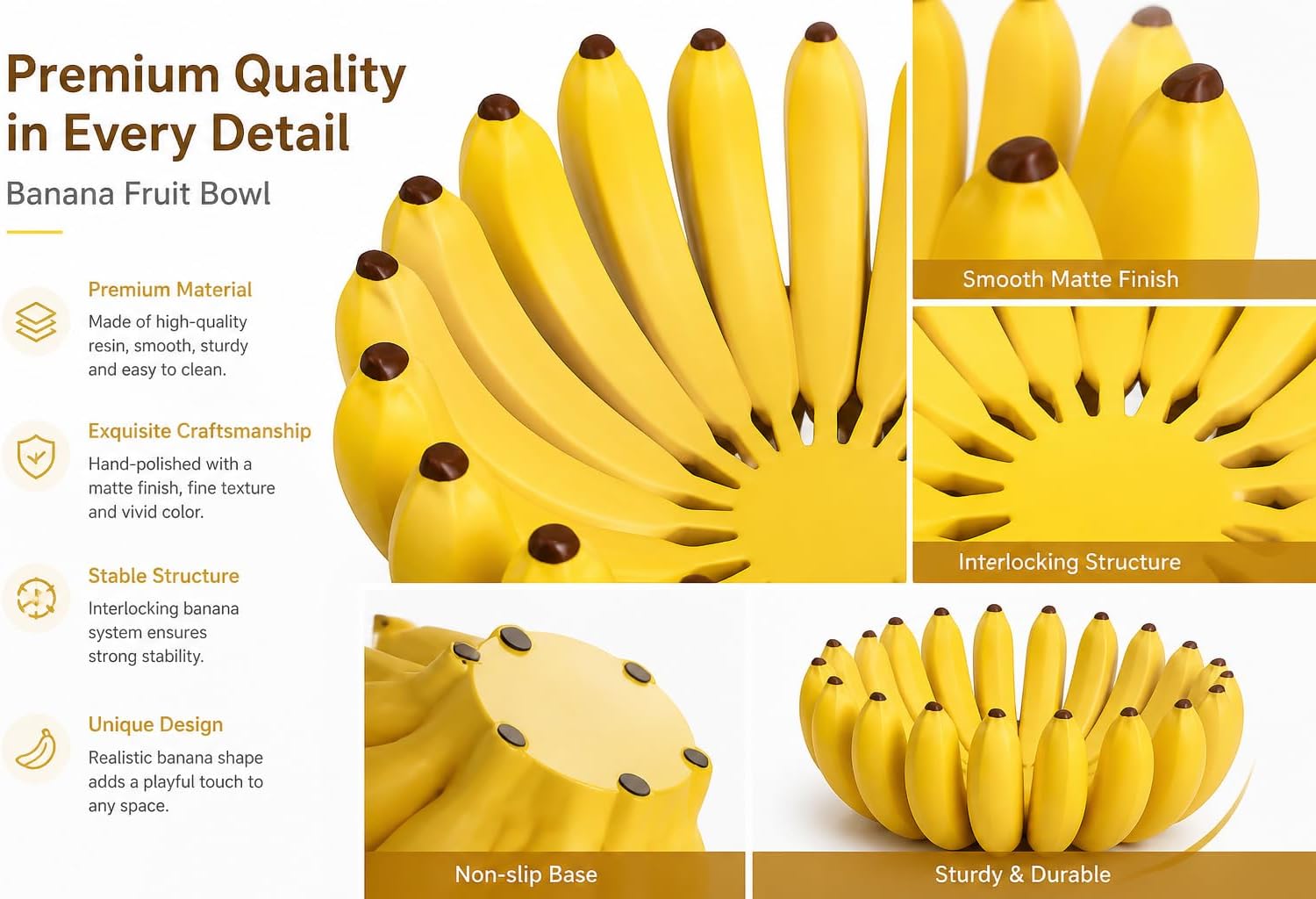 Creative Banana-Shaped Fruit Bowl, Decorative Ceramic Fruit Basket for Kitchen Counter, Unique Food Storage Organizer for Fruits, Snacks & Cosmetics, Cute Home Décor Centerpiece, Large 25cm