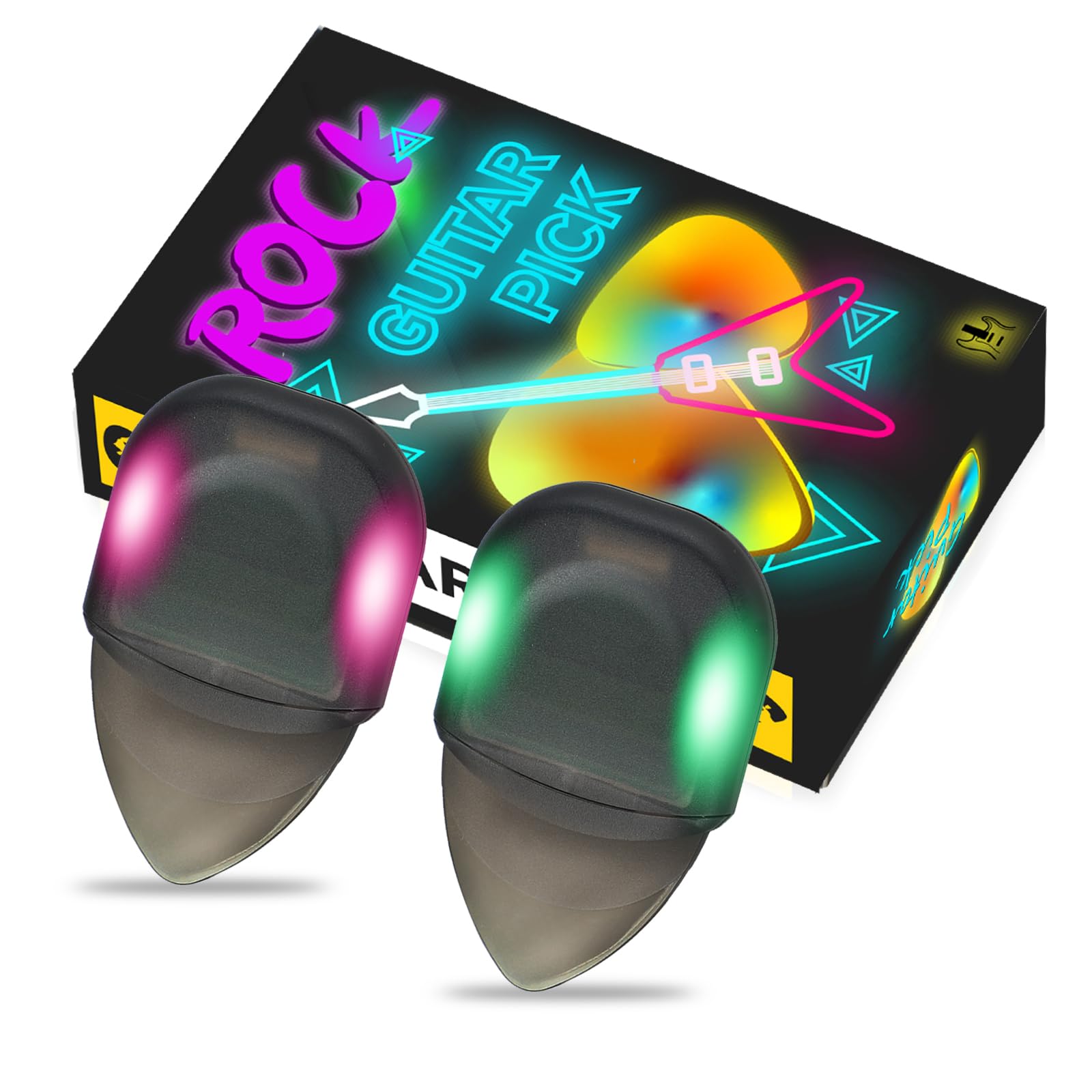 Sponsored Ad - Auto Glowing Illuminated Guitar Picks for Acoustic, Electric and Bass,Guitar Gifts for Guitar Players Guitarists, Replaceable Battery, Medium, with Case (Green and Purple)