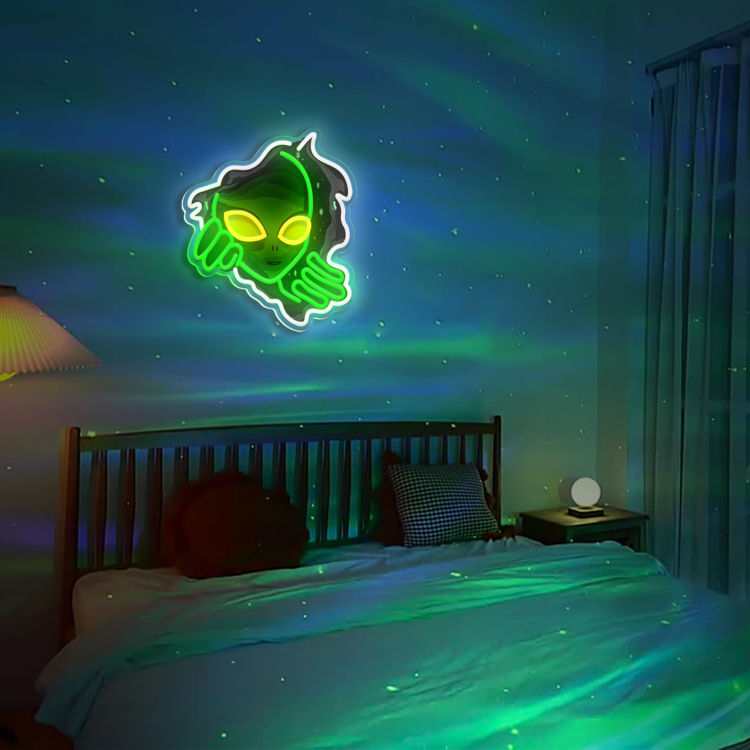 Enseigne Néon LED "Alien Plays Game" - Lumière Mural Dimmable, USB - Décor Salle De Jeux, Chambre - 32x38 Cm - 4