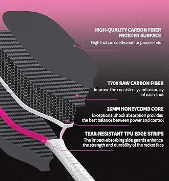 T700 Carbon Fiber Pickleball Paddles Set of 1, High Rigidity Lightweight Rackets for Beginners & Intermediate Players, Includes 4 Indoor Outdoor Balls & Anti-Slip Grip