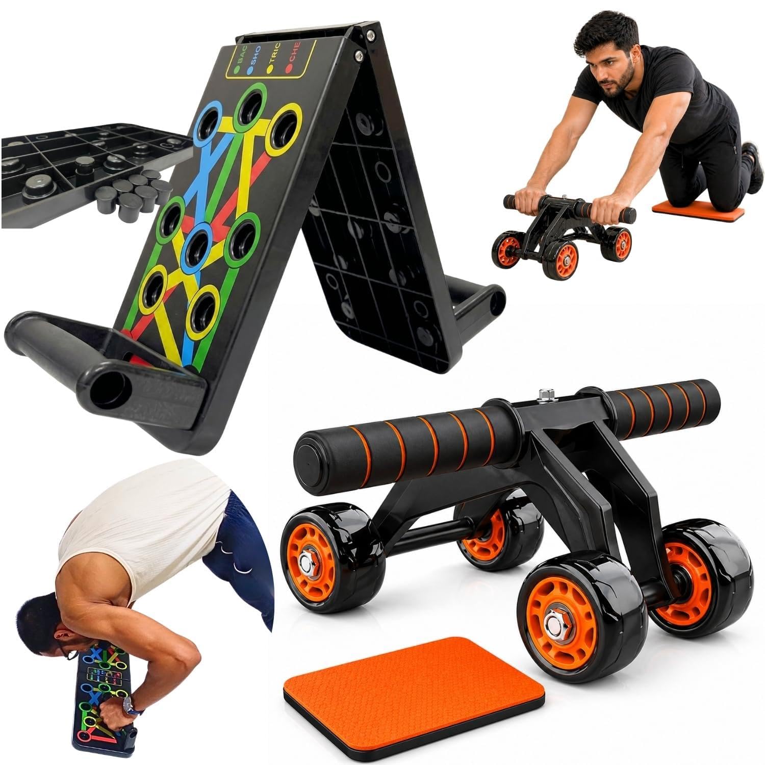 Pushup Board for Man – COMBO | New Finese Stock | Set: Pushup Board + Ab roller + Hand Gripper