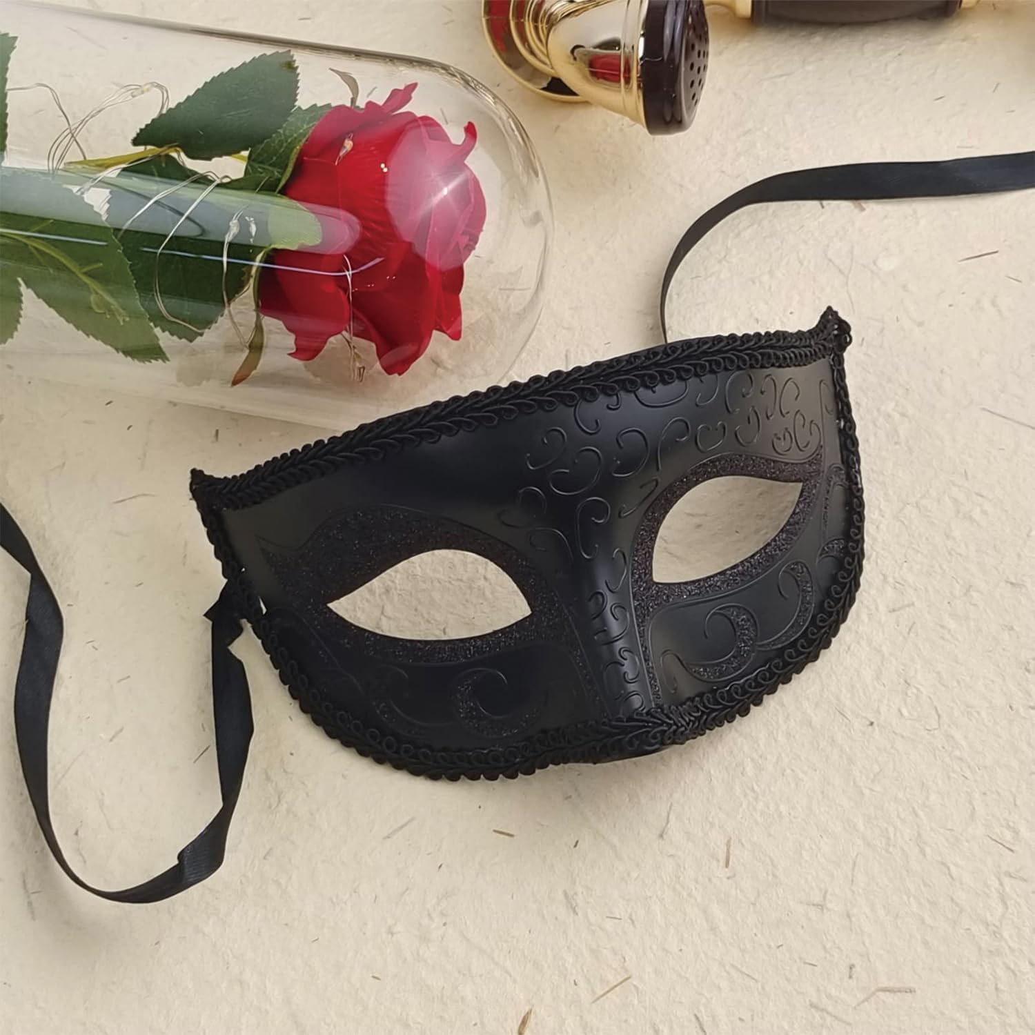 FJDRSIG Vintage Black Masquerade Mask,Venetian Mysterious Men masquerade mask,Party Eye Mask,Masquerade Mask for Men,Venetian Black Eye Masks,for Mens or Women Mardi Cosplay and Mysterious Mascarade - Image 4