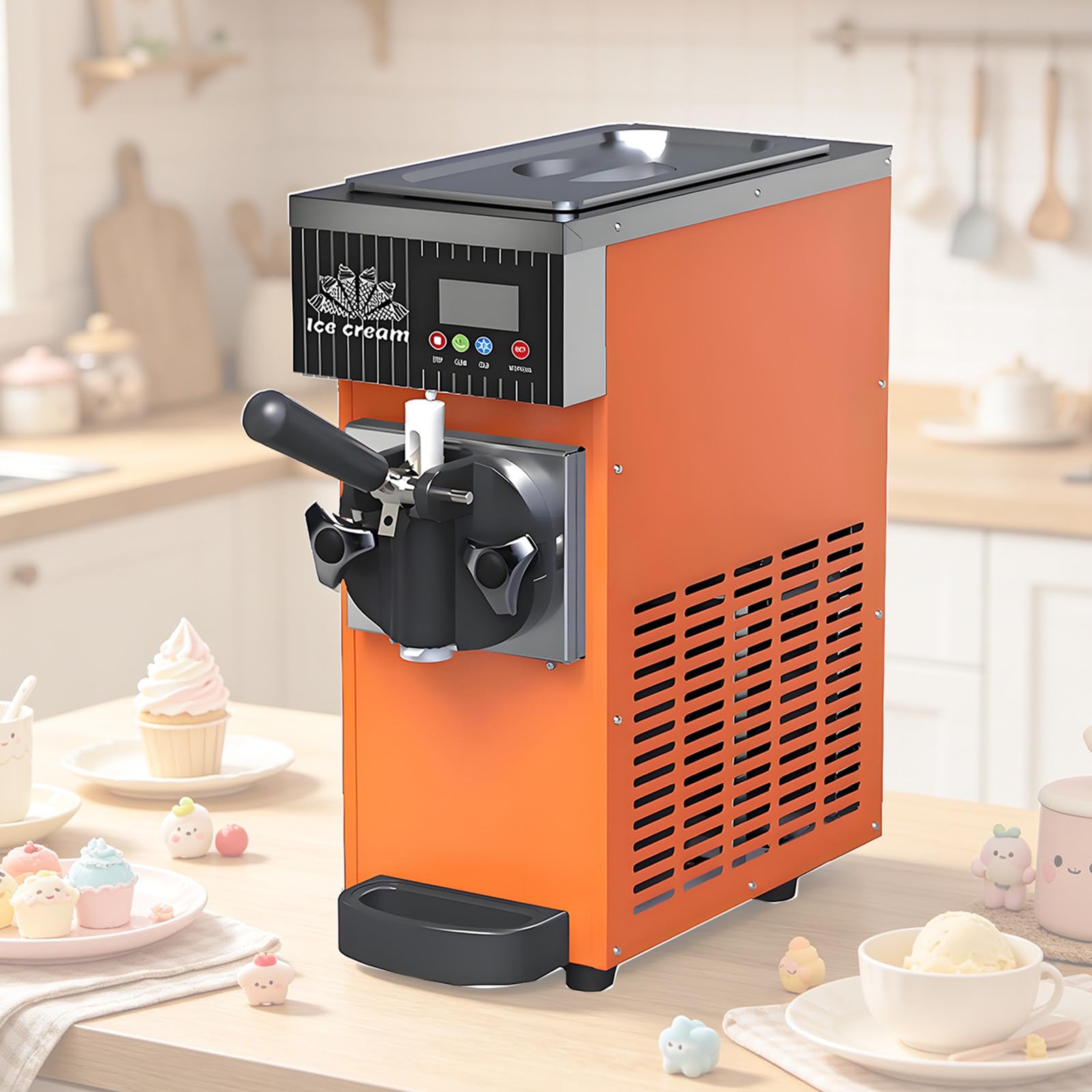 Machine à Glace Italienne pour Usage Domestique Et Commercial, Produisant 4-5 Kg/H, Nettoyage Automatique Et écran LCD, pour Petits Restaurants, Fêtes Et Desserts Quotidiens Orange