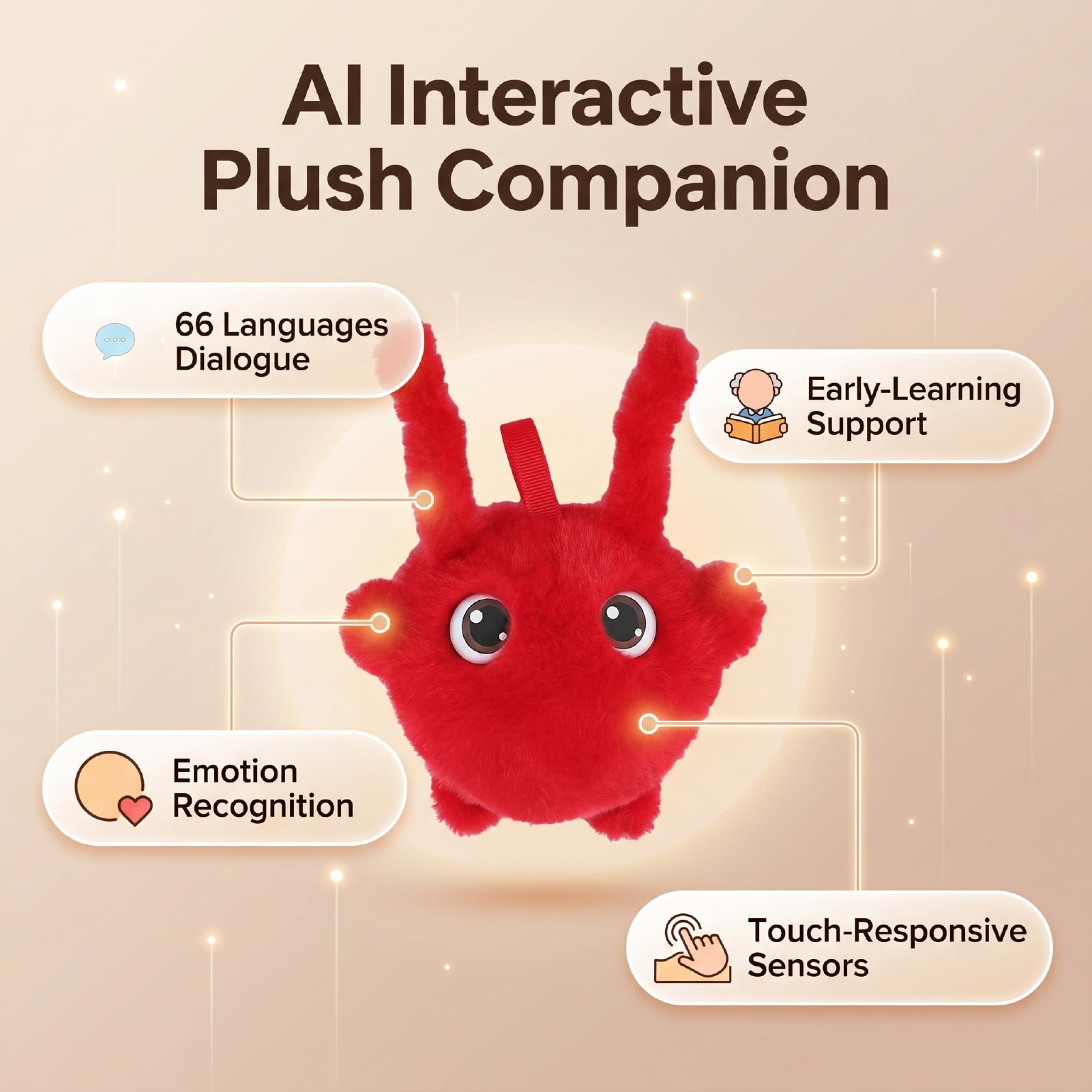 Tangxi Mascota Interactiva de Peluche con IA, Robot Parlante Interactivo Emocional Multilingüe, Compañero de Peluche para el Aprendizaje de Niños, Aplicaciones Compatibles