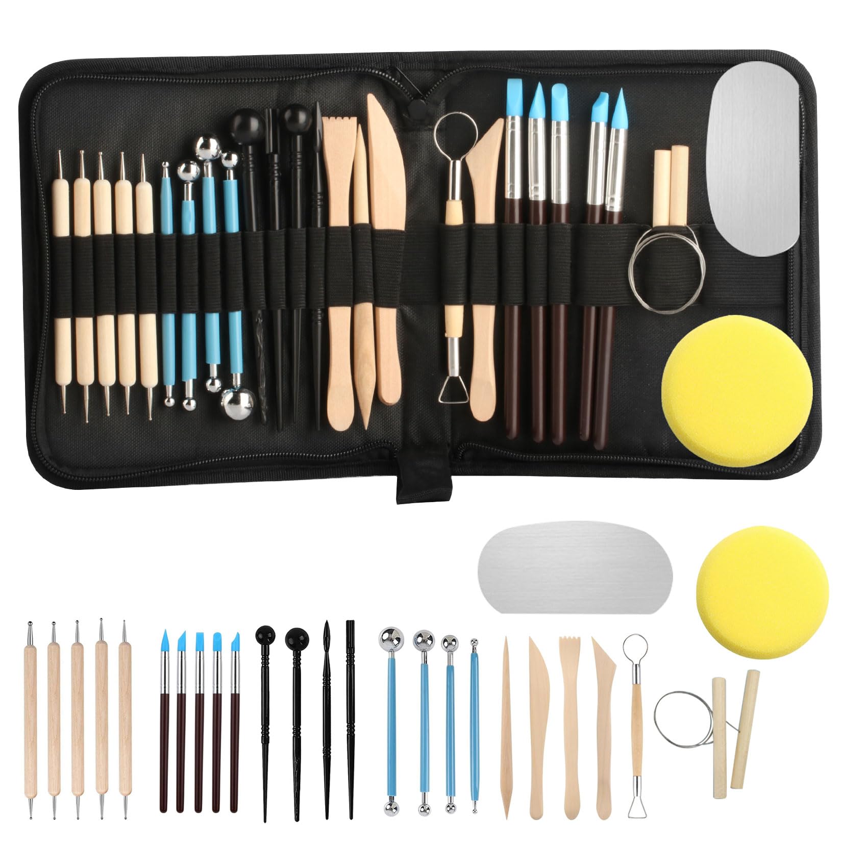 27 Stk Modelierwerkzeug Set,Modelliermasse Werkzeug, Polymer Clay Tools, Sculpting Pottery Set,Keramik Künstler Töpfer Werkzeug für Ton Zubehör,Töpferset Modelierwerkzeugset mit Aufbewahrungsbeutel