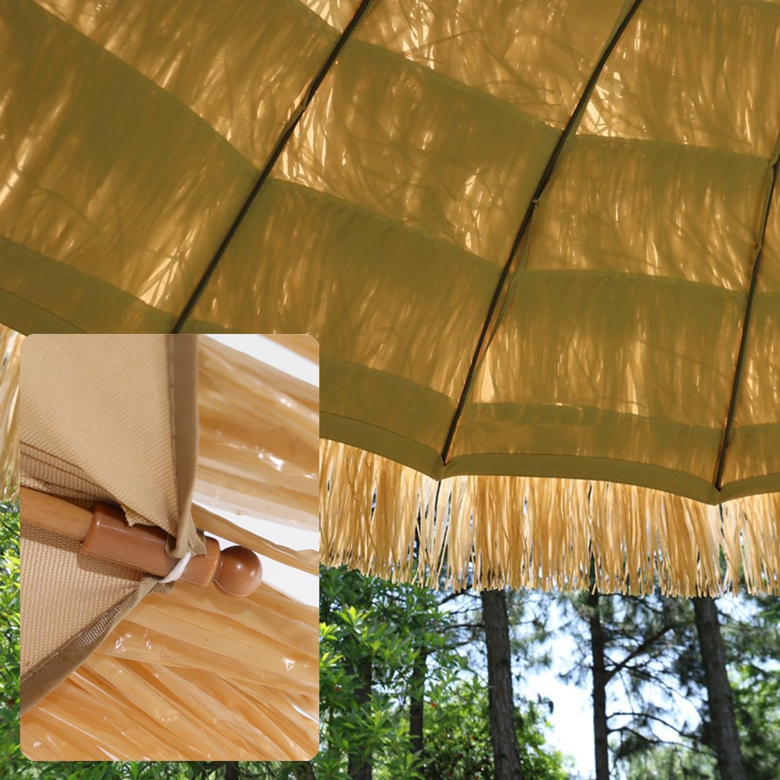 Parasol Tiki na patio, naturalna strzecha z regulacją nachylenia i podnośnikiem korbowym, do basenu, ogrodu, na plażę