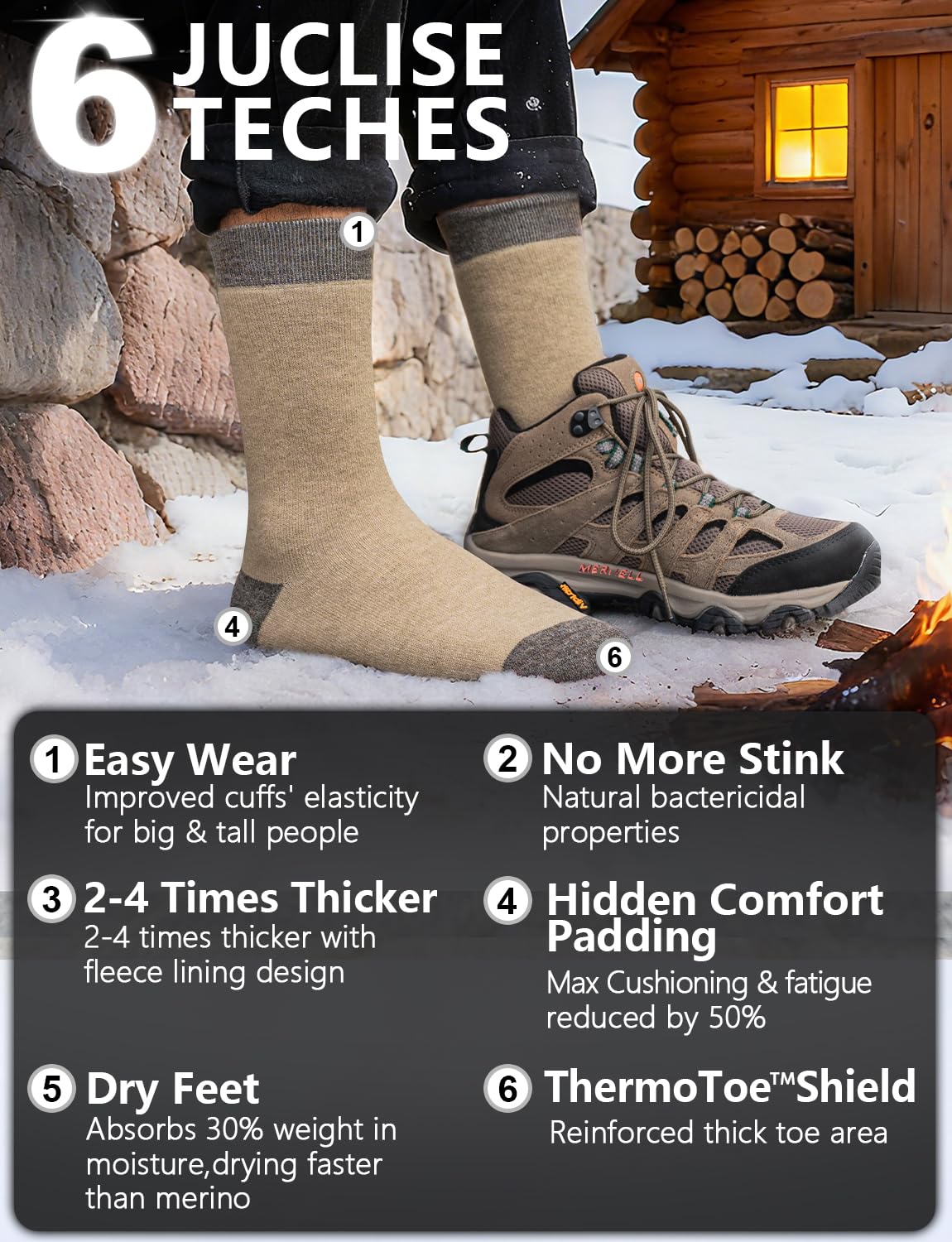 Juclise Chaussettes d'hiver en laine d'alpaga pour homme et femme, chaussettes d'hiver chaudes, épaisses et rembourrées, évacuant l'humidité, chaussettes respirantes