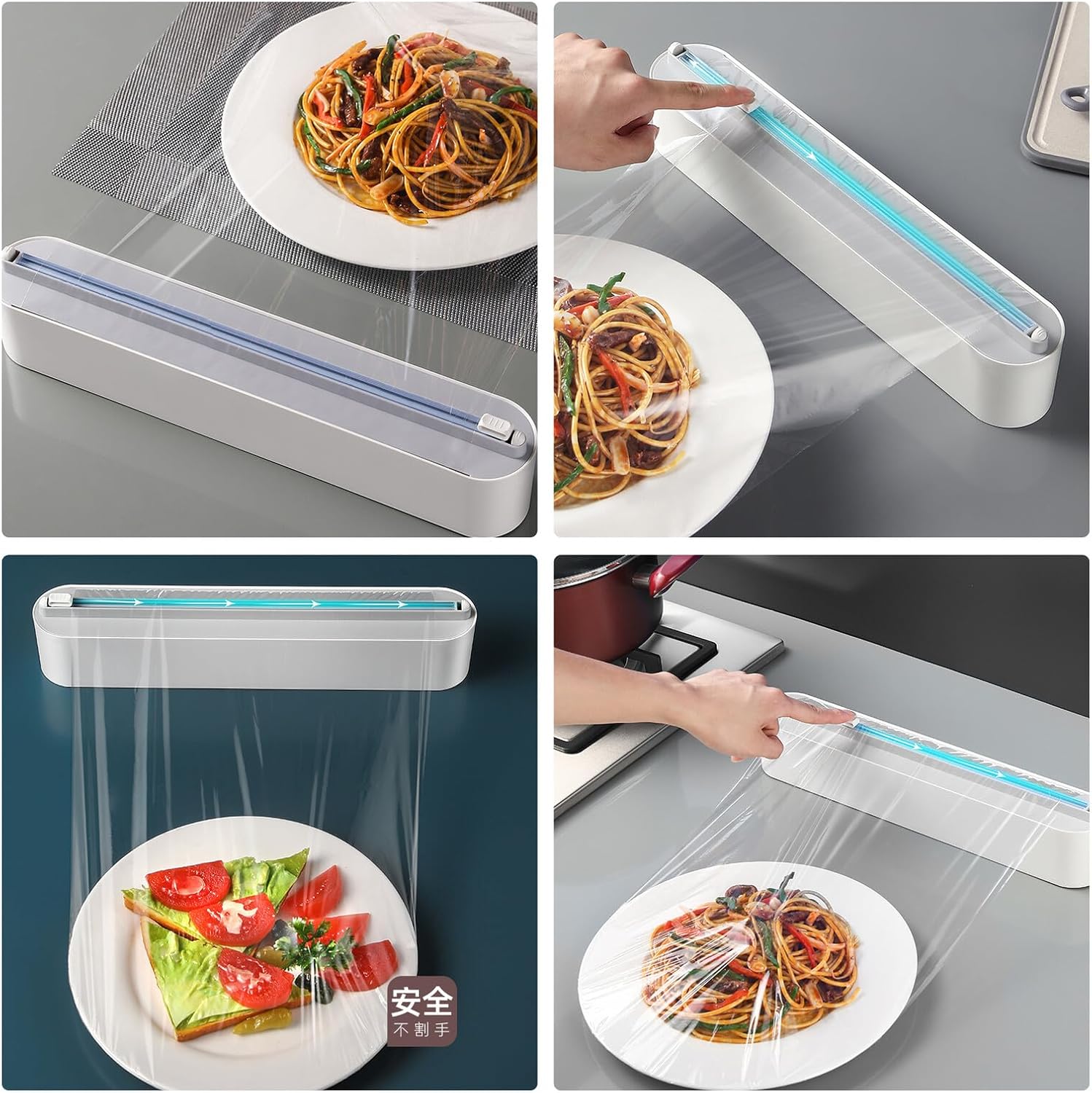 Food Wrap Cutter with Slide Dispenser, Pe Food-grade Cling Film Storage Box for Kitchen Use, Plastic Wrap Holder for Household Food Preservation and Convenient Cutting