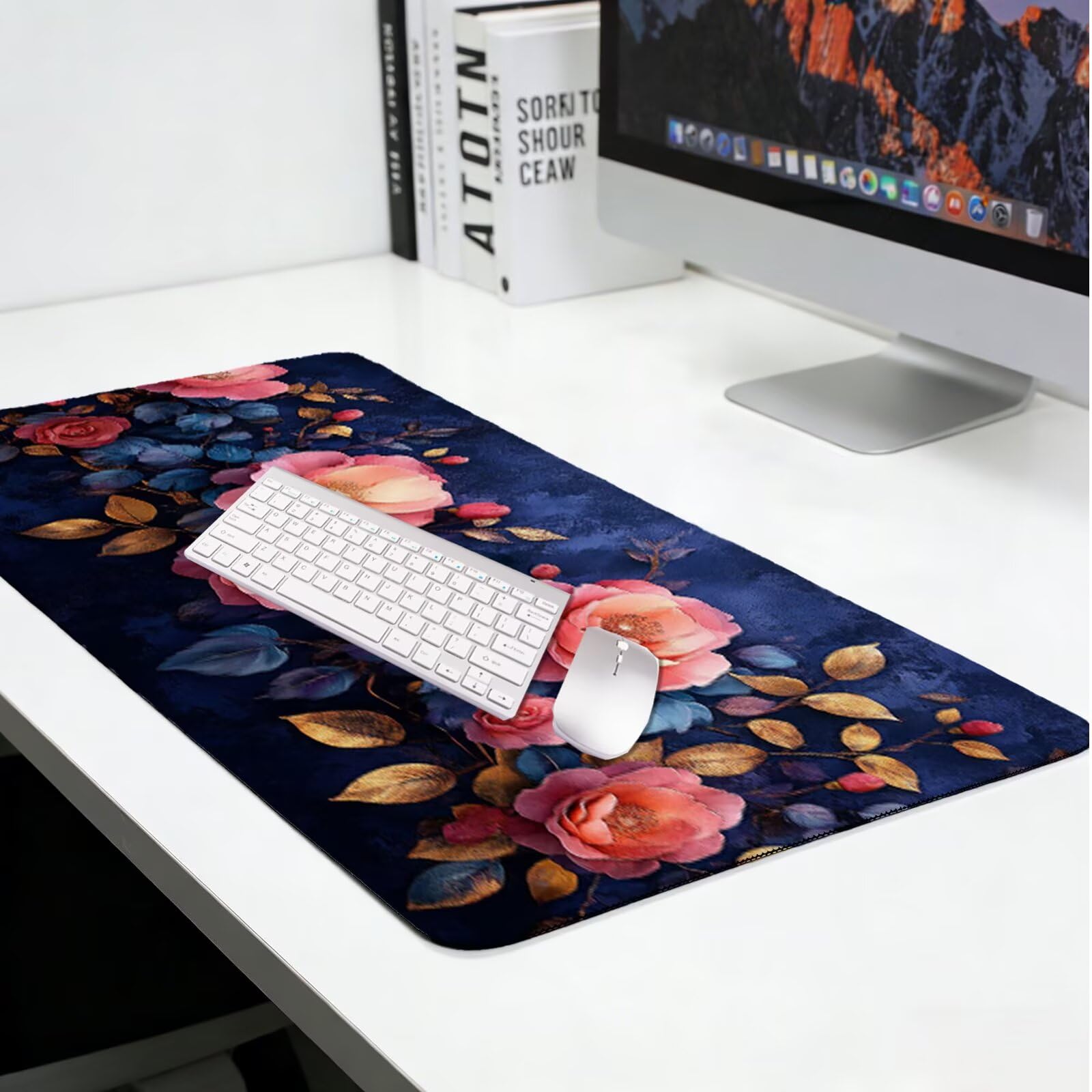 Rose Tapis de Souris XXL 1000 x 500 mm Grand Tapis de Souris Gamer Rose sous Main Bureau Bords Cousus Imperméable Base en Caoutchouc Antidérapant, pour Travail, Jeux, Bureau, Decor Cadeaux C-5522