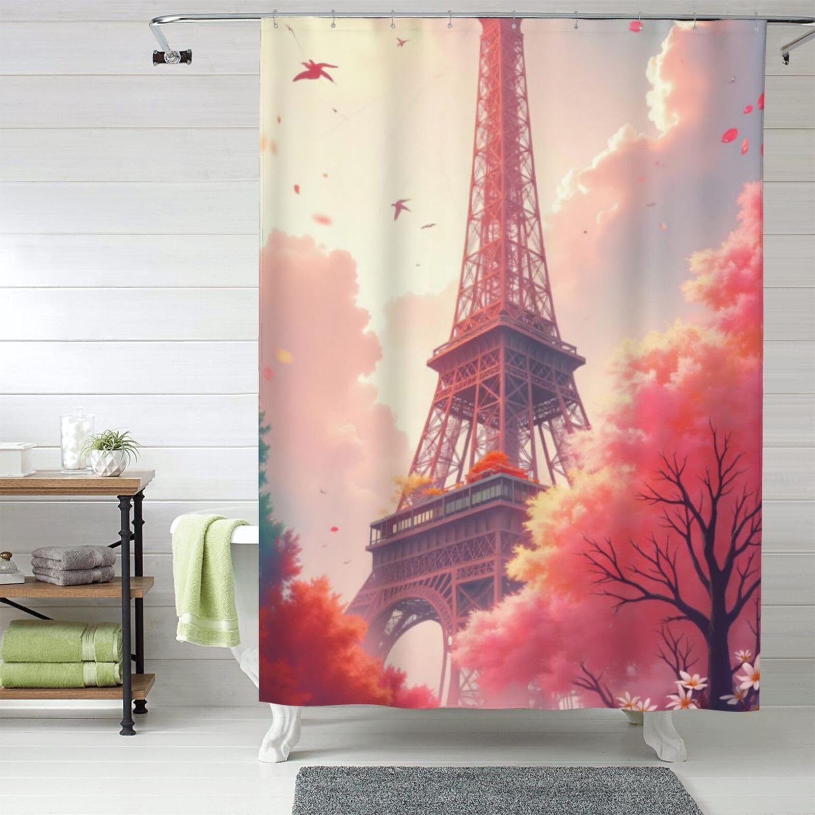 Rideau de douche anti-moisissure en tissu opaque rose 152x183 cm pour une salle de bain zen