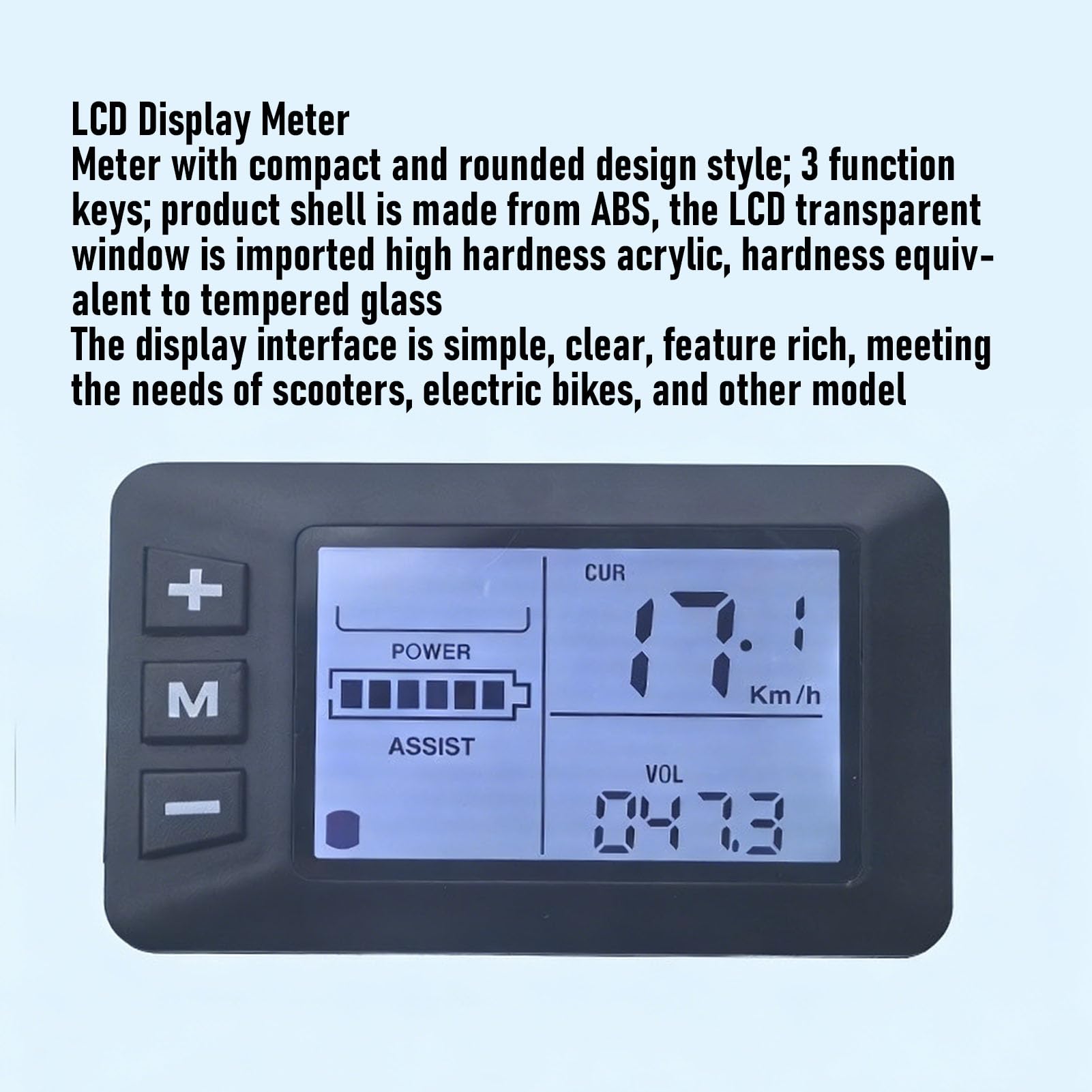 Luocute Medidor de Pantalla LCD para Bicicleta Eléctrica, Panel de Control de Bicicleta Eléctrica con Conector Impermeable, para Modificación de Scooter Eléctrico y