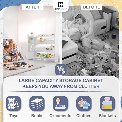 Miniatura 8 de Fencer Wire Organizador de juguetes con 8 cubos de plástico blanco, solución de almacenamiento perfecta para niños pequeños, armario de