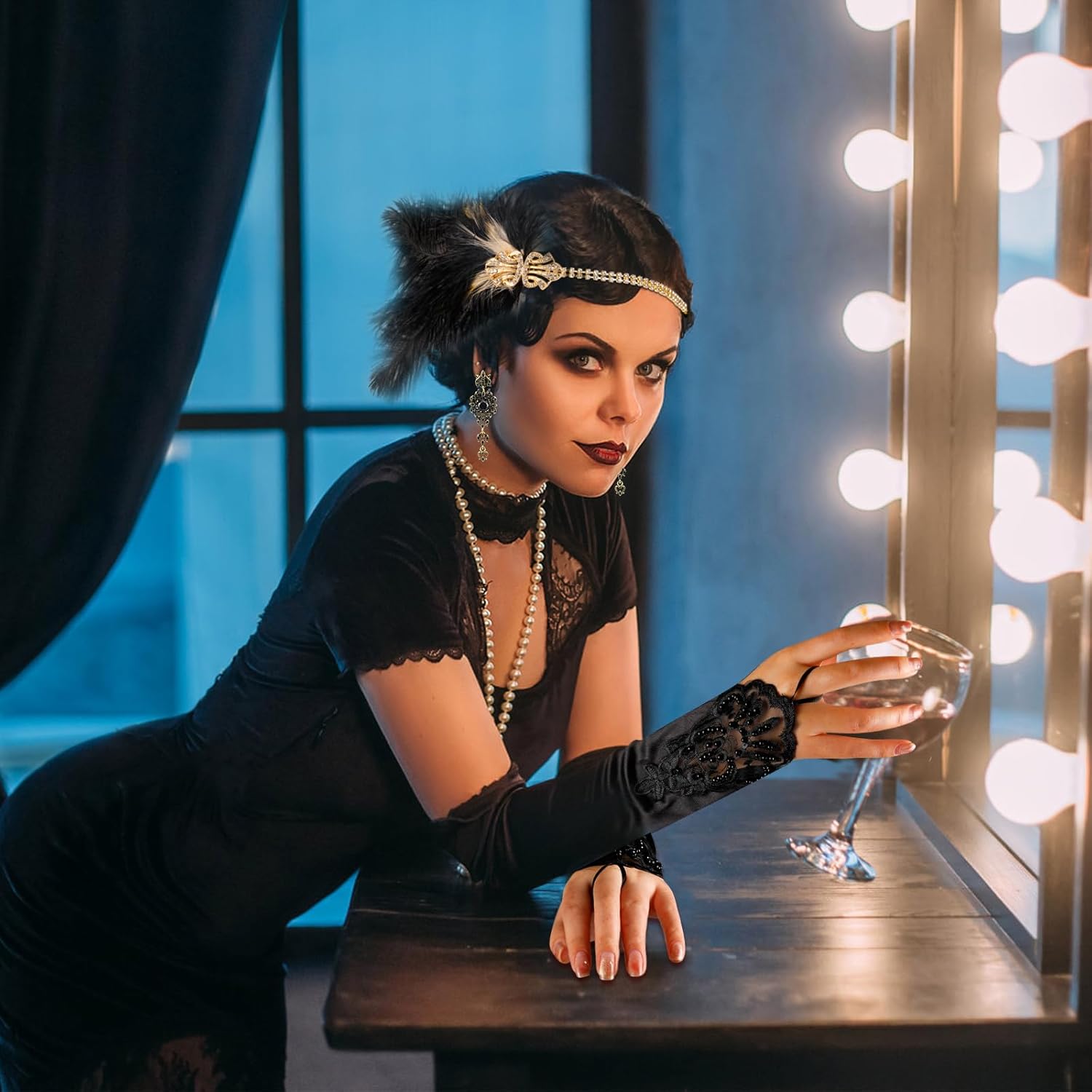 1920s Flapper Costume Accessories Set for Women, Great Gatsby Costume Roaring 20s Accessories Set with Headpiece - Image 6