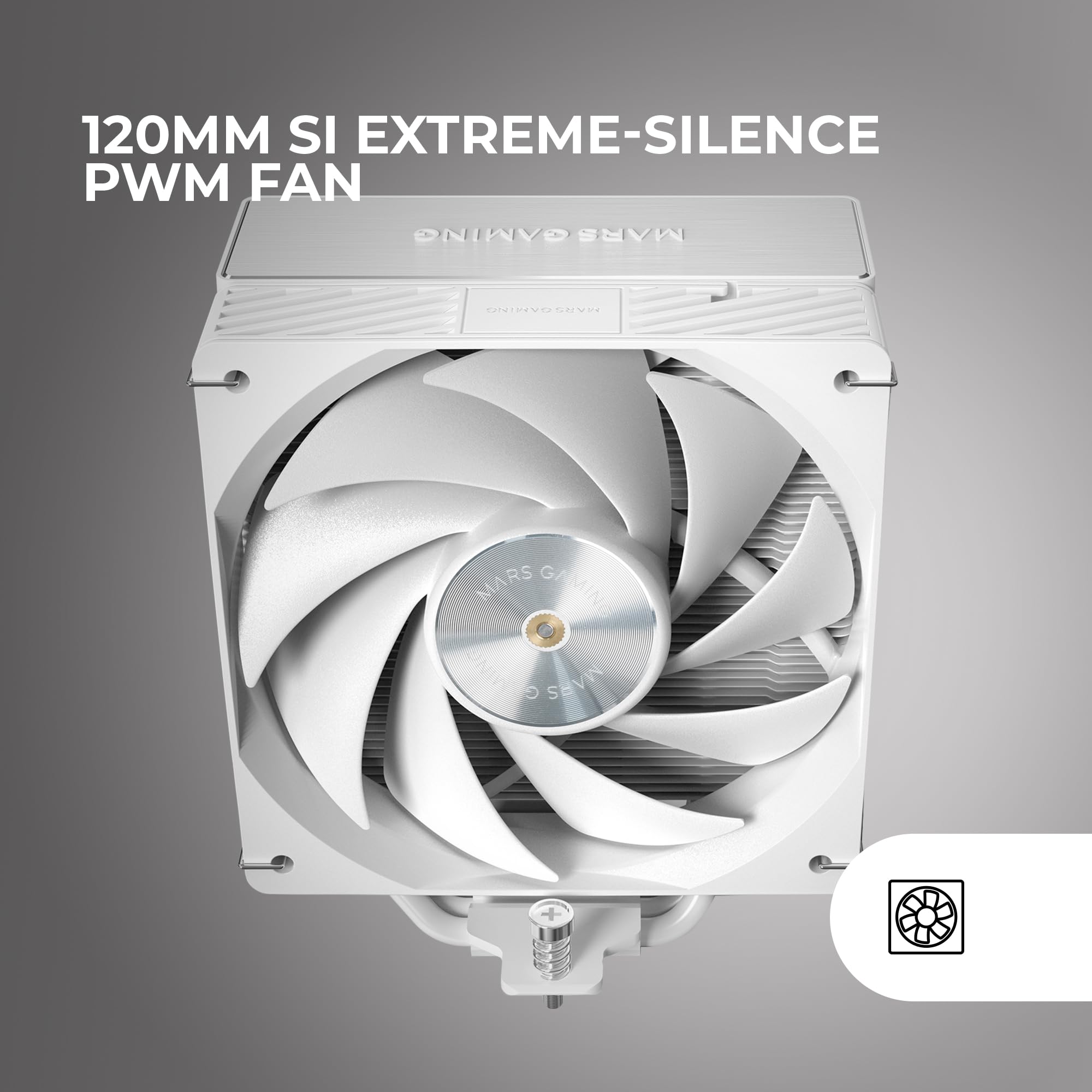 Mars Gaming MCPU-X5, Dissipatore CPU 280W TDP, 5x Heatpipes HCT Nuova Generazione, Ventola PWM SI Extreme-Silent 120mm, Nucleo in Rame Iperbilanciato, Compatibilità Universale Intel e AMD, Bianco