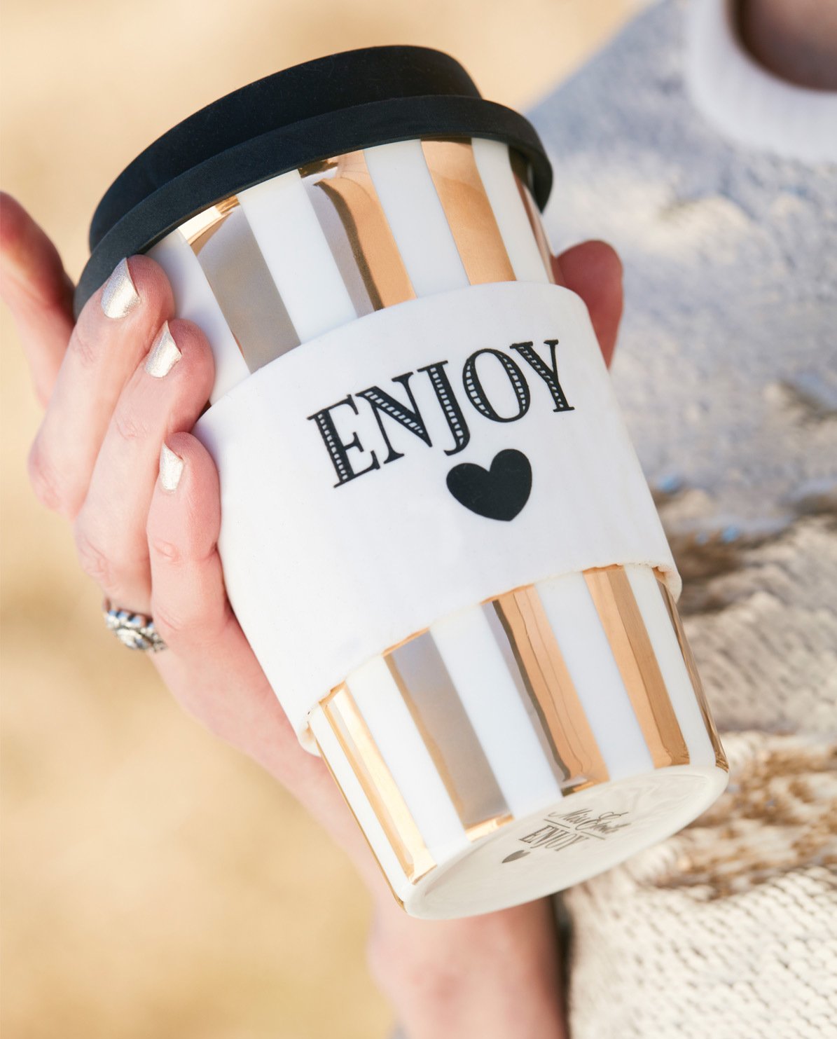 Miss Etoile Travel Mug crmc Enjoy Stripe Gold 0,5 l Ø:9,2 H:13cm [W] Küche, Haushalt & Wohnen
