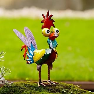Metal Rooster Yard Statue, Wacky Outdoor Garden Statues, Metal Rooster Yard Garden Decorations Statues, Chicken Ornaments Yard Art for Backyard Patio Lawn Decorations, Gifts for Chicken Lovers (A) - Amazon product rated Grade A