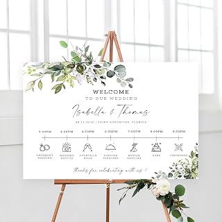 Personalized Greenery Wedding Timeline Welcome Sign, Order Of Events Sign, Timeline Wedding Sign, Wedding Elegant Itinerary Sign, Customized Plastic Yard Sign