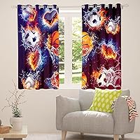 Vista 6 de Cortinas de ventana de baloncesto para ventana, para dormitorio, sala de estar, niños, niñas, tratamientos de ventana deportivas, varias pelotas