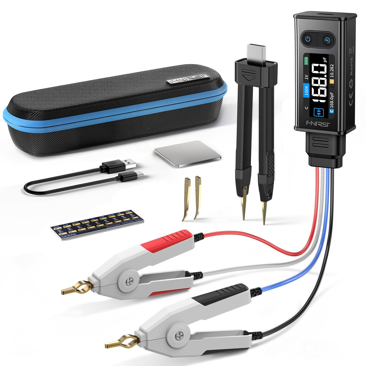 FNIRSI LCR-ST2 100kHz LCR ESR Meter Tweezer, SMD & Through-Hole Component Tester, Auto Sort Compare, Resistor, Inductor, Diode, Capacitor Tester, Measures Voltage & Continuity, Full-Band Scan