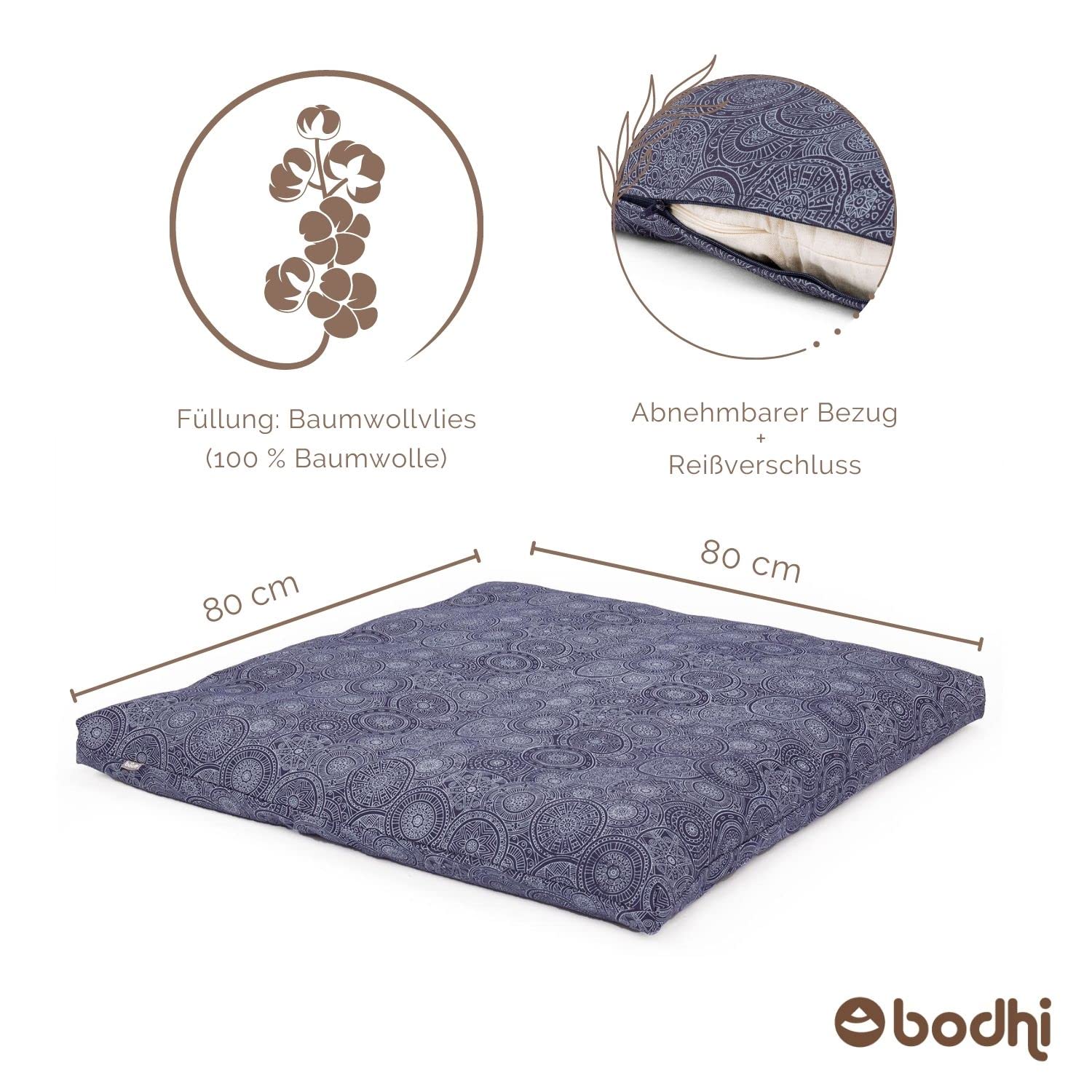 Bodhi ZABUTON - Esterilla de meditación (100% algodón, con funda lavable de 100% algodón), diseño de Maharaja