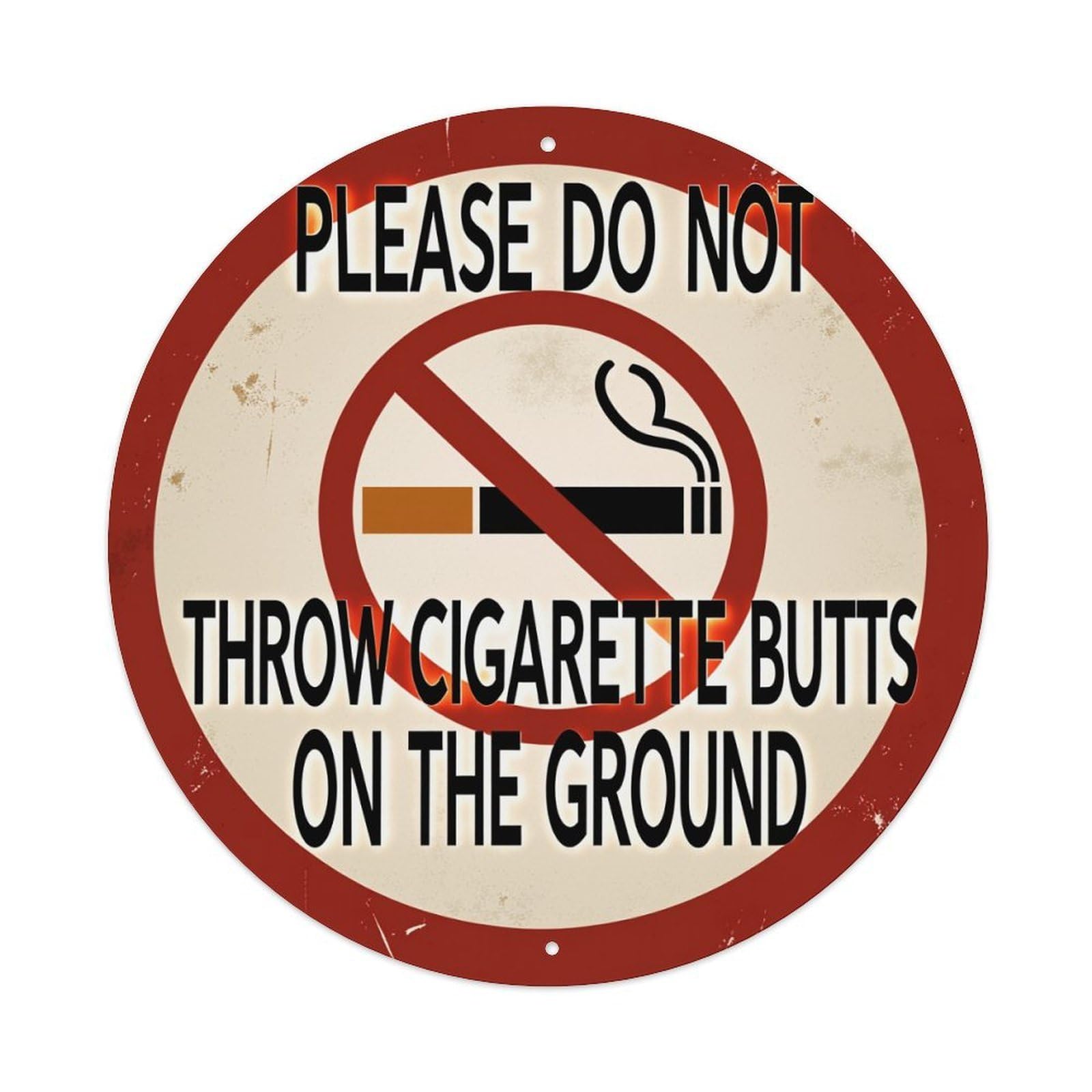 Wmlzdnwr Vintage No Smoking Sign With Cigarette And Text Round Tin Sign,Retro Wall Art,Metal Poster For Home, Bar, Garage, Cafe, Rustic Indoor & Outdoor Decor, 8X8 Inches