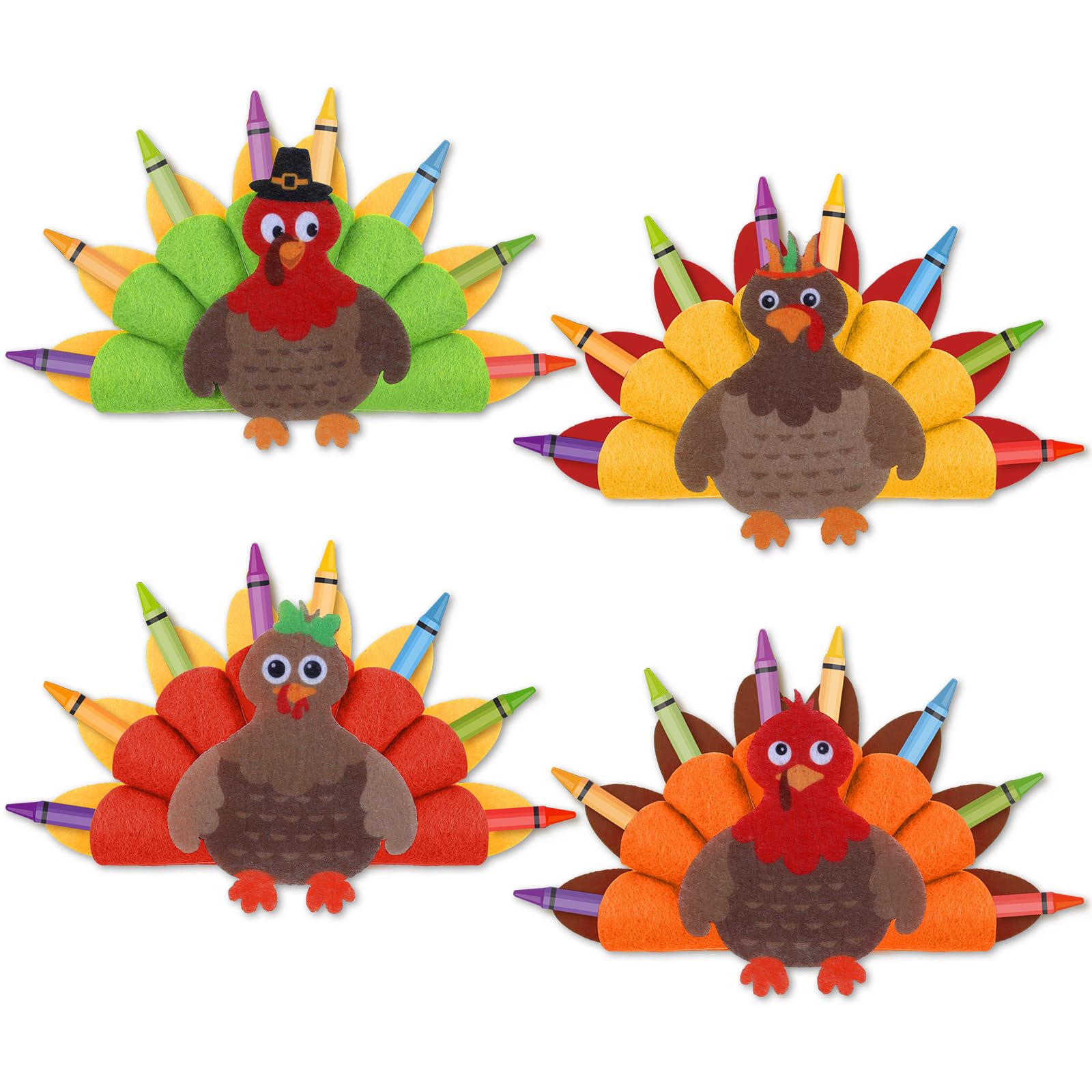 Watersay 4 Pcs Thanksgiving Turkey Crayon Holder Felt Pencil Holder Turkey Desk Organizer for kids School Home Office Stationary Supplies