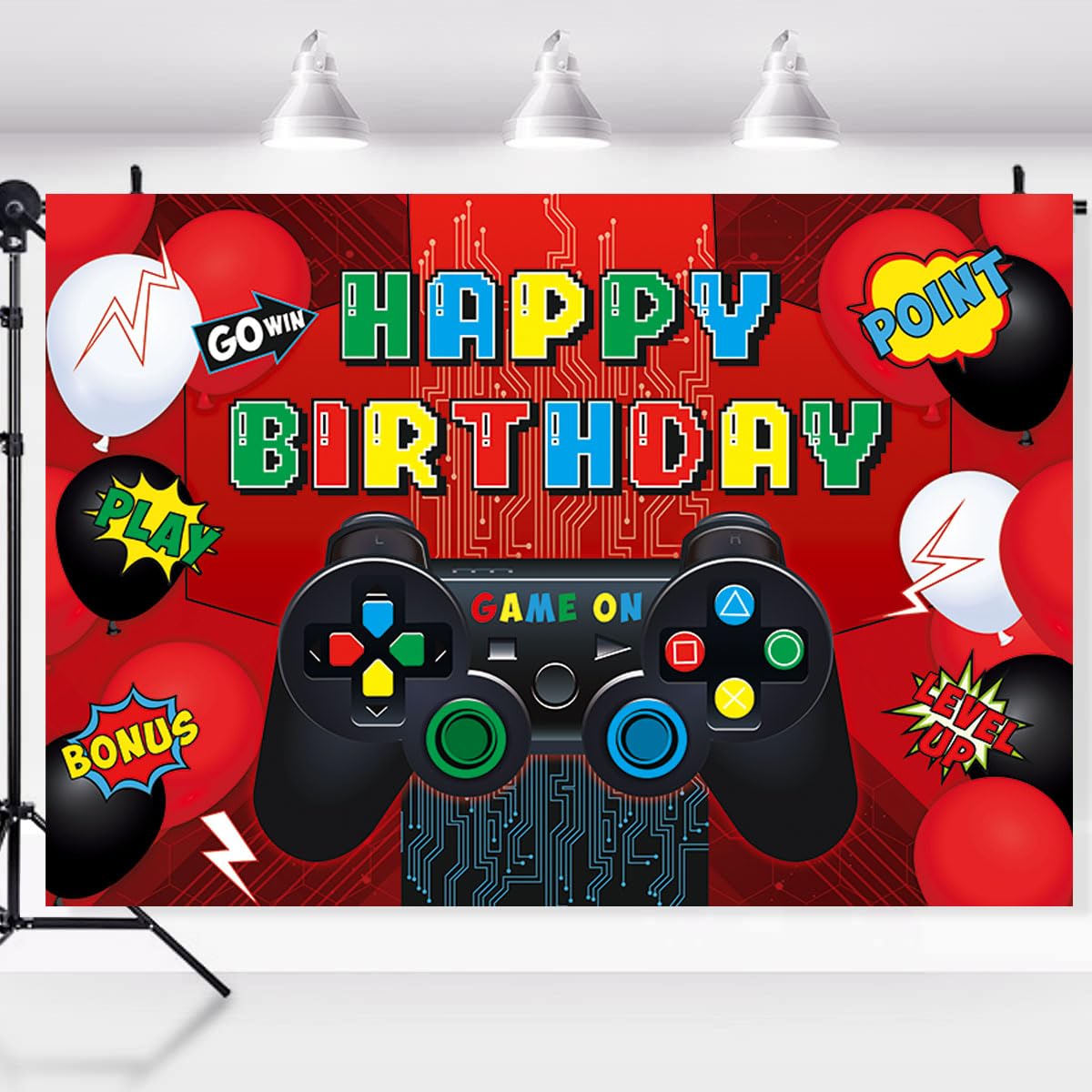 Video Game Party Decoration Supplies Video Game Happy Birthday Party Photography Banner Red Gaming Theme Balloon Birthday Party Backdrop Poster for
