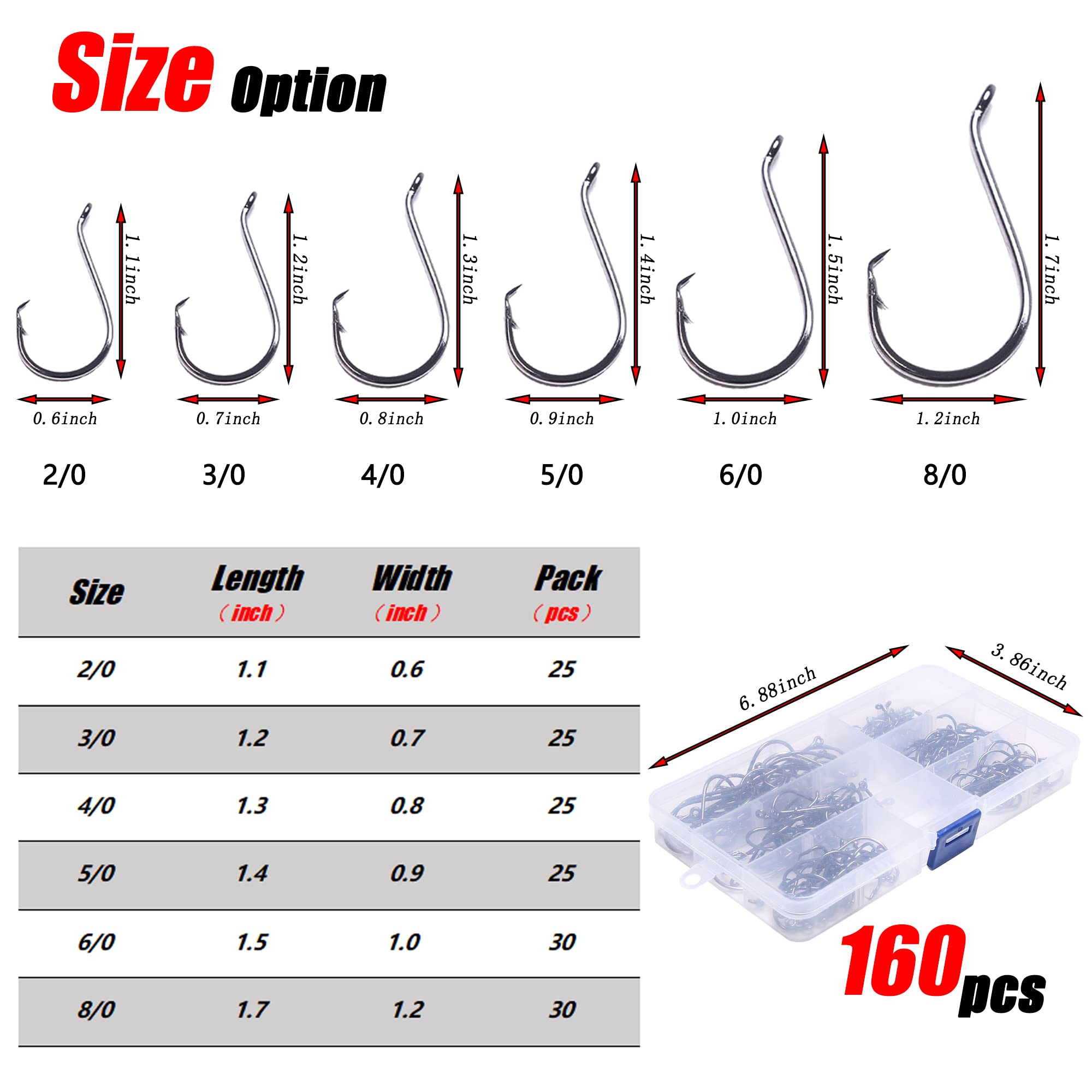 LURESMEOW 160-Piece Octopus Fishing Hooks Assortment - High Carbon Steel Circle Hooks For Bass, Trout, Catfish