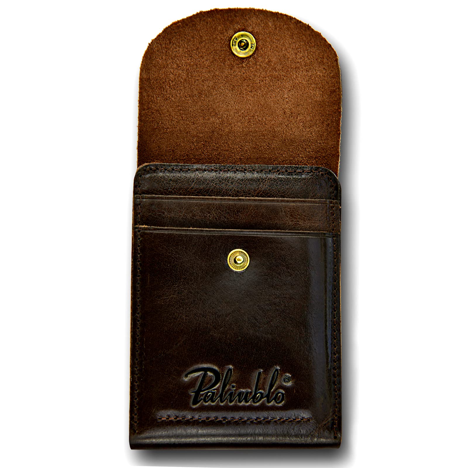 PaliubloYak Leather Men's Card Cases Wallet,Driver's License Wallet RFID Blocking Snap Closure Bifold Credit Card Holder with ID Window (Chestnut,4.3 * 3.1 * 0.6in)