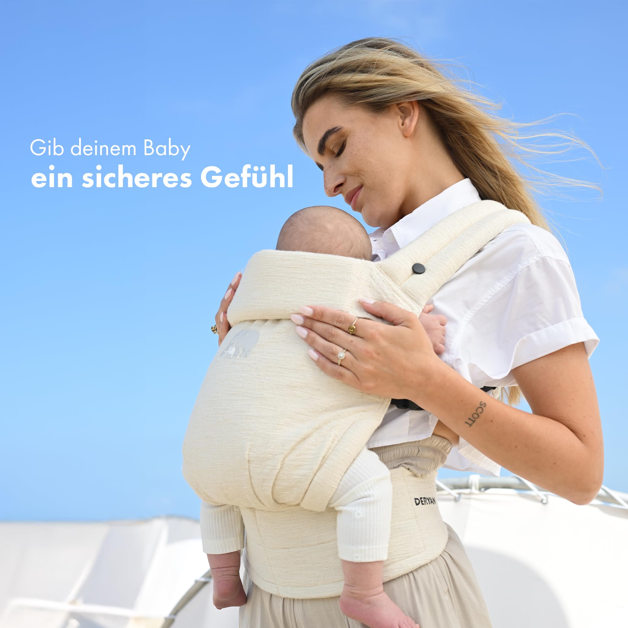 Deryan Amora - Portabebés ergonómico - Portabebés ajustable para recién nacidos y niños pequeños - Comodidad para padres y bebés (Crema)