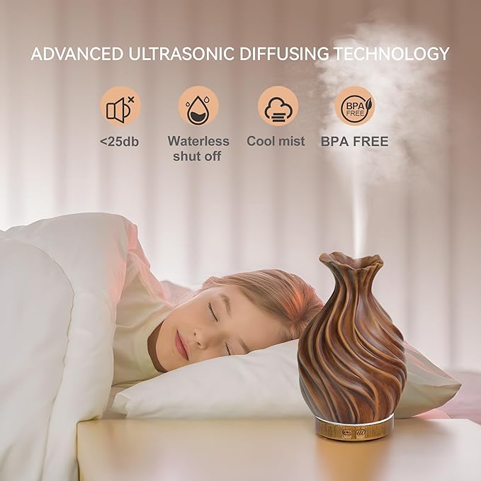 Difusor de Aromas Esenciales 200ml ZqLotXiao, Cubierta Madera, Apagado Automático miniatura 4