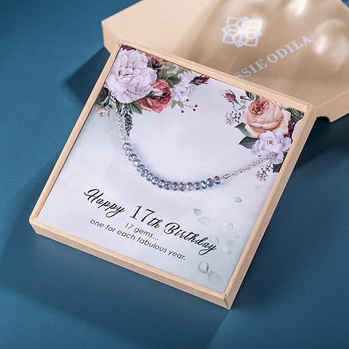 Vista 2 de ESSIE ODILA Collar para mujeres de cumpleaños, collar de plata de ley 925 con cuentas de cristal, regalo de joyería de cumpleaños para mujer