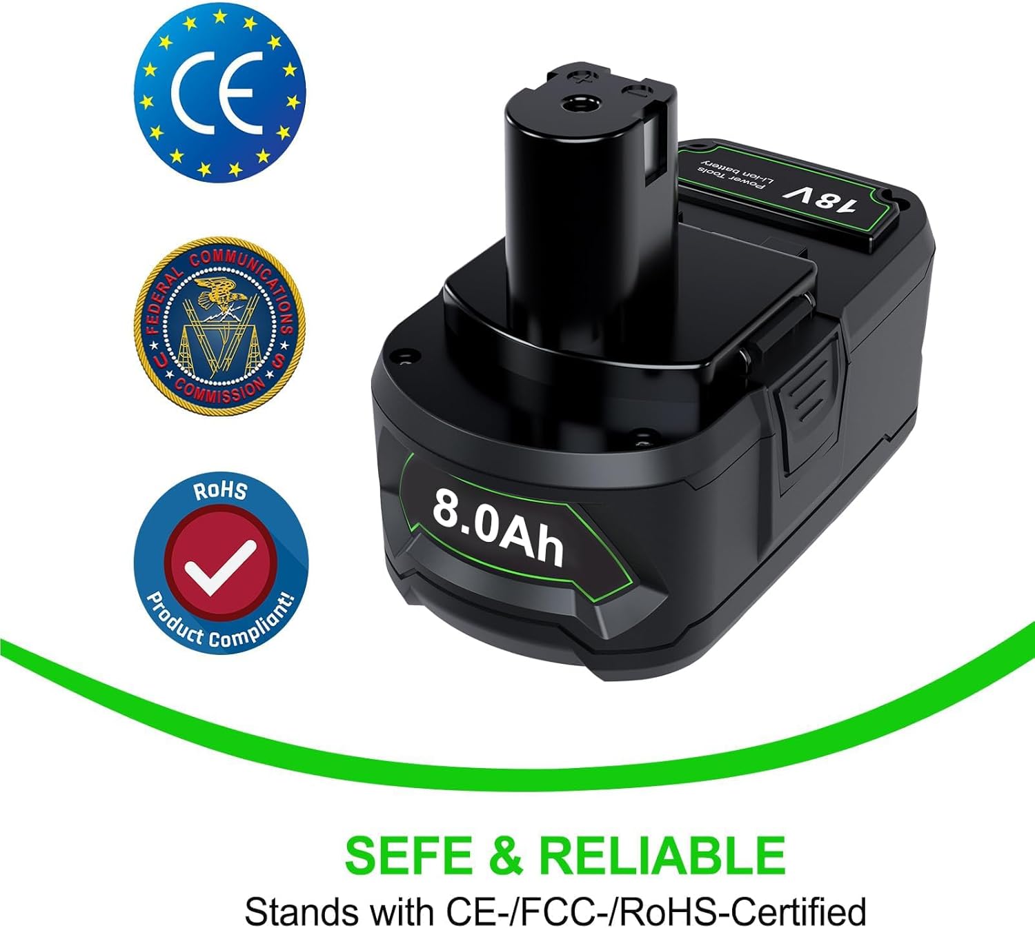 TURPOW 【8.0Ah Replacement for Ryobi 18V Battery Compatible with Ryobi 18 Volt ONE+ Plus P107 P108 P102 P103 P104 P105 P109 P122 PBP005 Cordless Tools 2Pack