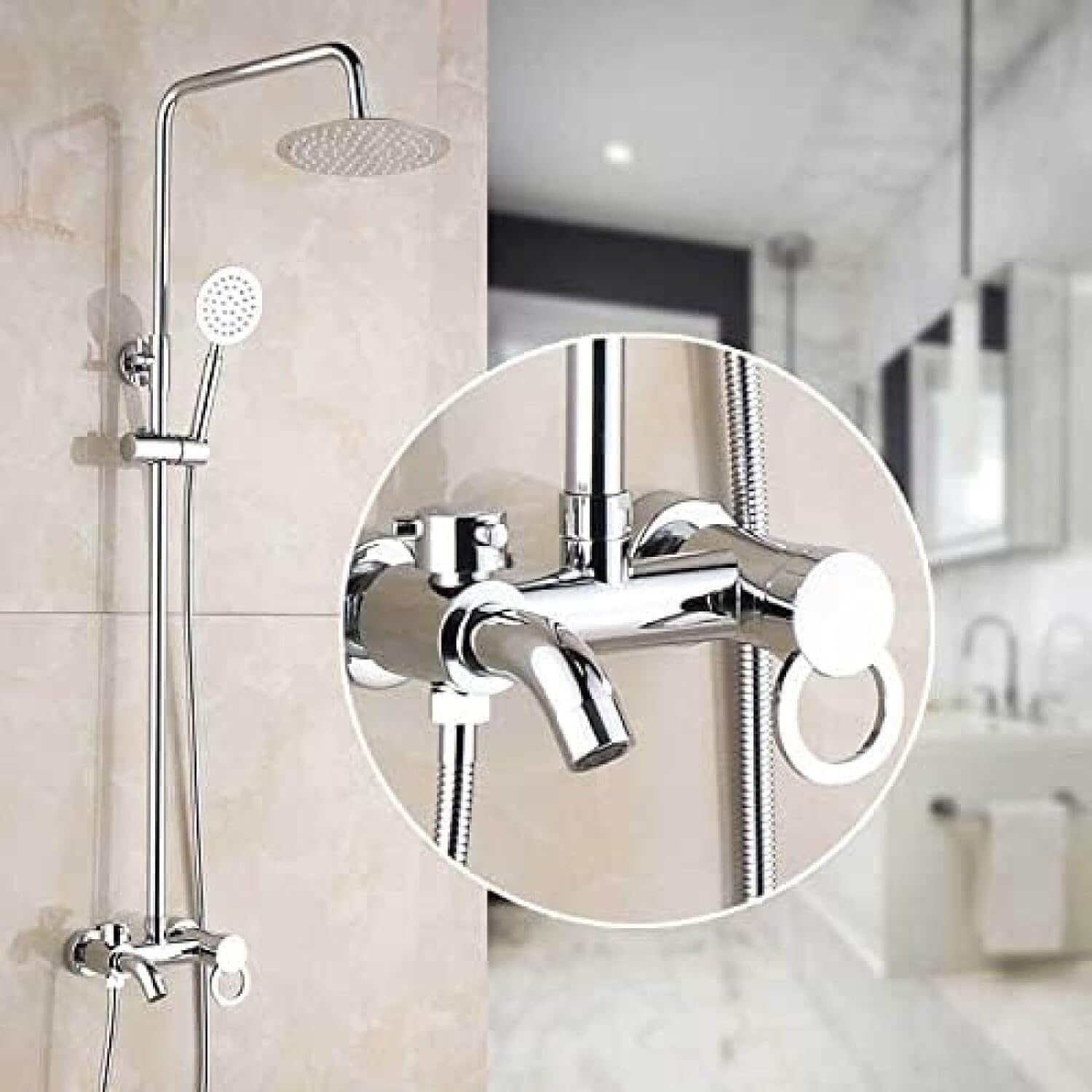GLJTUO Shower System, Bath Shower Mixer Faucet 8 Inch Shower Set Rainfall Brass Shower Head in Wall Rain Shower Faucet with Handshower Brass Spout,Chrome,Golden,Cromo