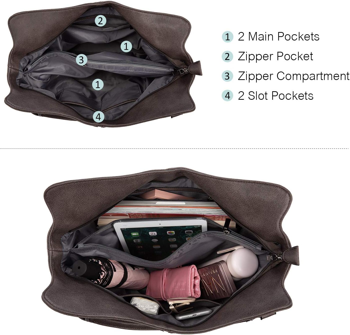 Concealed Carry Hobo Purse for Women Faux Leather Crossbody Shoulder Bags Large Tote Bag with Detachable Holster - Image 3