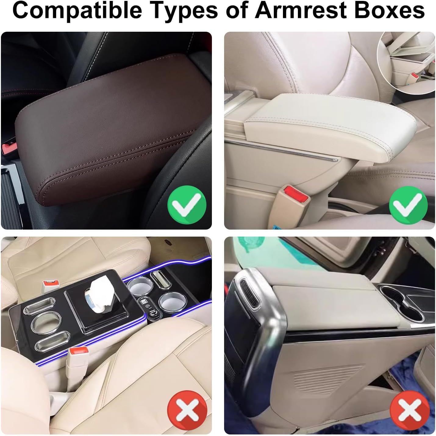 NBTEPEM Bling Car Center Console Cover, Leather Middle Console Cover with 2 Storage Bags, Universal Arm Rest Cover Protector, Bling Car Accessories Interior Fit for Most Vehicles, Silver Diamond