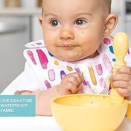 Bumkins Bibs, for Baby Girl or Boy, Infant 3-9 Months, Essential Must Have for Eating, Feeding, Baby Led Weaning, Mess Saving Waterproof Soft Fabric, Starter Bib 2-pk Watercolors and Brushstrokes