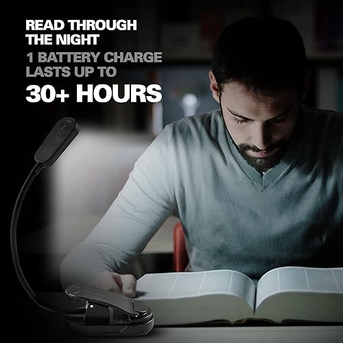 Miniatura 4 de EcoGear FX Luz de lectura de libros para cama y viajes, luces LED recargables con clip con 3 modos de lámpara y cuello ajustable de 360 grados