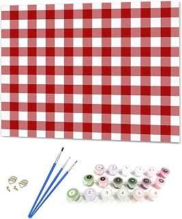 Paint by Numbers Kits Farmhsoue Christmas Red White Buffalo Check,DIY Oil Painting for Adults Children Beginner Rural Style Artwork,Home Canvas Wall Art for Living Room Bedroom Kitchen