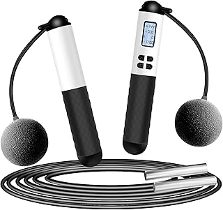 Skipping Rope with Counter, VINSOC 2 in 1 Adjustable Ropeless Digital Jump Rope with Calorie Counter, Non-Slip Handles, Weighted Handles Speed Rope for Men Women Adult Kids, Exercise - Black