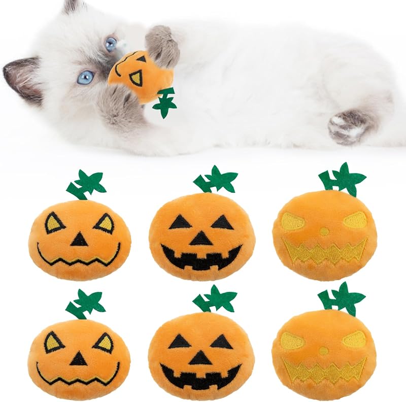 Brinquedo para Gatos com Catnip em Formato de Abóbora de Pelúcia Jocomoni PT01, Pacote com 6
