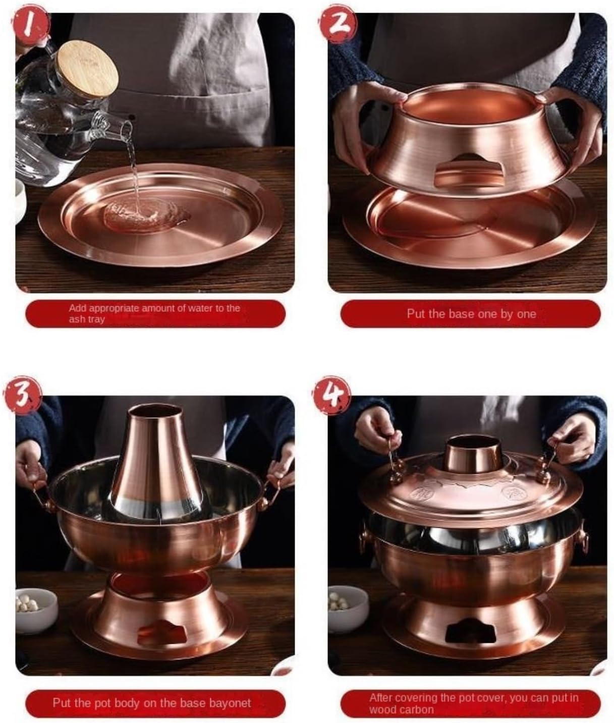 Copper hot Pot， Stainless Steel Hot Pot Charcoal Chinese Cooker Soup Pot Traditional Cooking Chinese Hot Pot,A-30cm(A,30cm)