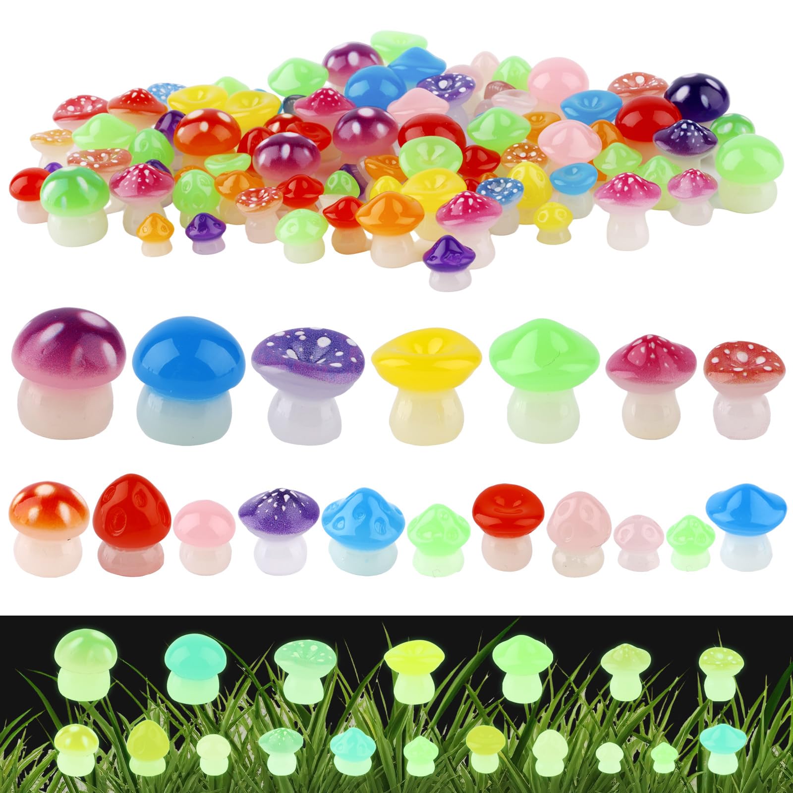 126 Mini Funghi Luminosi Al Buio In Resina – Colorati, Per Terrari, Giardini Fatati, Case Delle Bambole E Acquari