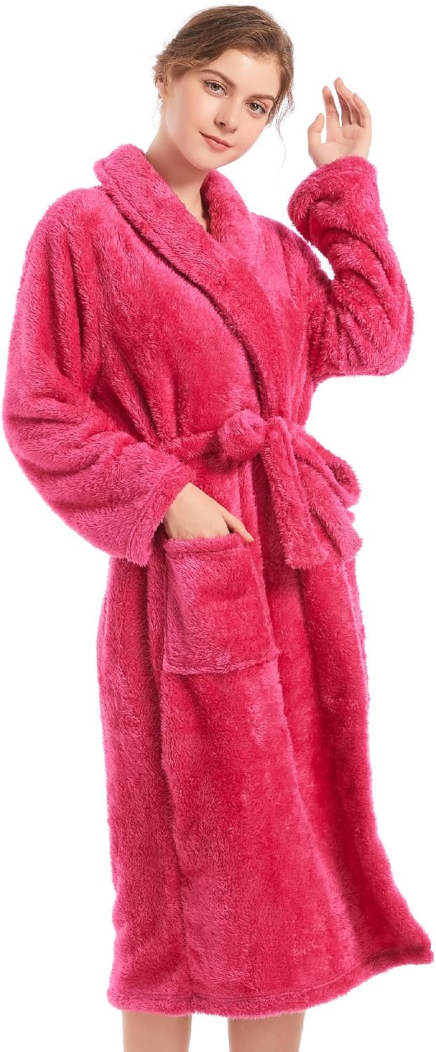 Inner Wish Womens Plush Fleece Robe, Cozy Warm Bathrobe Fuzzy Female Spa Robe With Pockets - Image 2