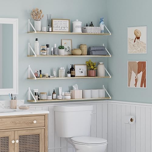 Miniatura 4 de Wallniture Bora - Estantes flotantes largos, 48 x 6 pulgadas, estantería montada en la pared para sala de estar, baño, cocina y dormitorio, estantes