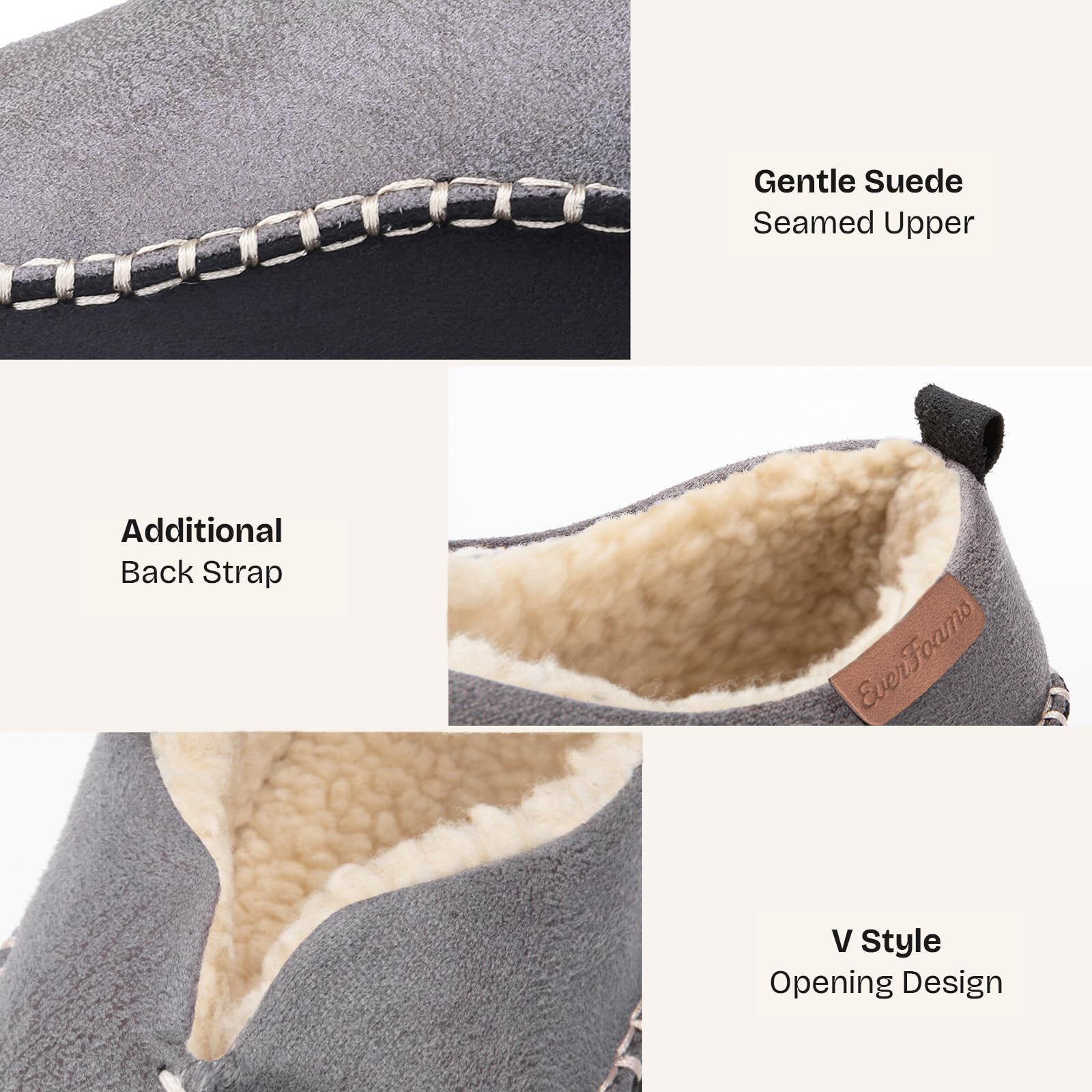EverFoams - Pantofole Mocassino in Micro Suede Memory Foam con Fodera in Sherpa Fuzzy e Suola Antiscivolo per Uomo