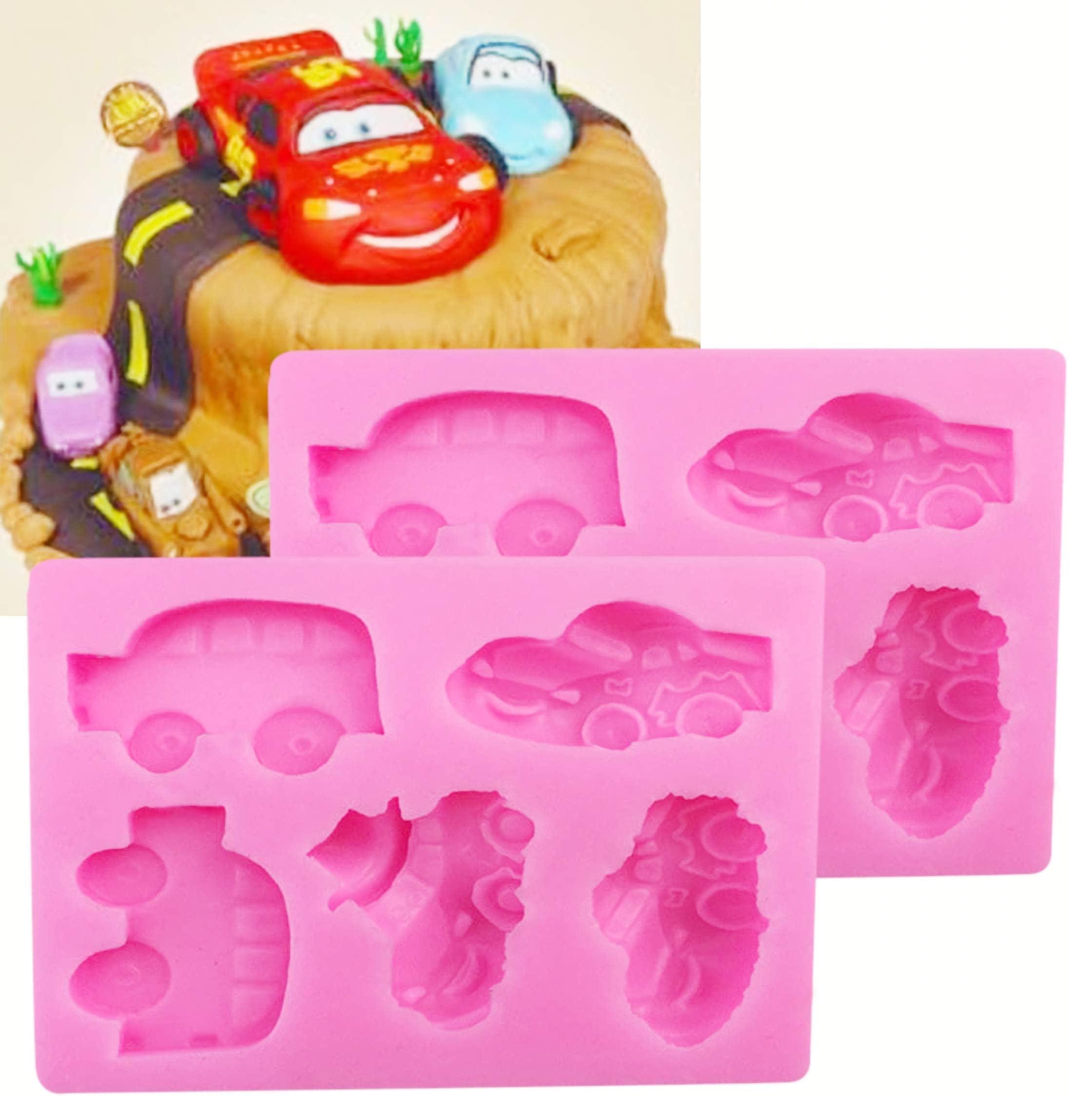 2 Pieces 5 Car and Sports Car Shape Silicone Molds Food Grade Cake Molds Cake Baking Molds, Cake Pan Muffin Cups Handmade Soap Molds Icing,Biscuit Decor Chocolate Ice Cube Tray DIY Mold