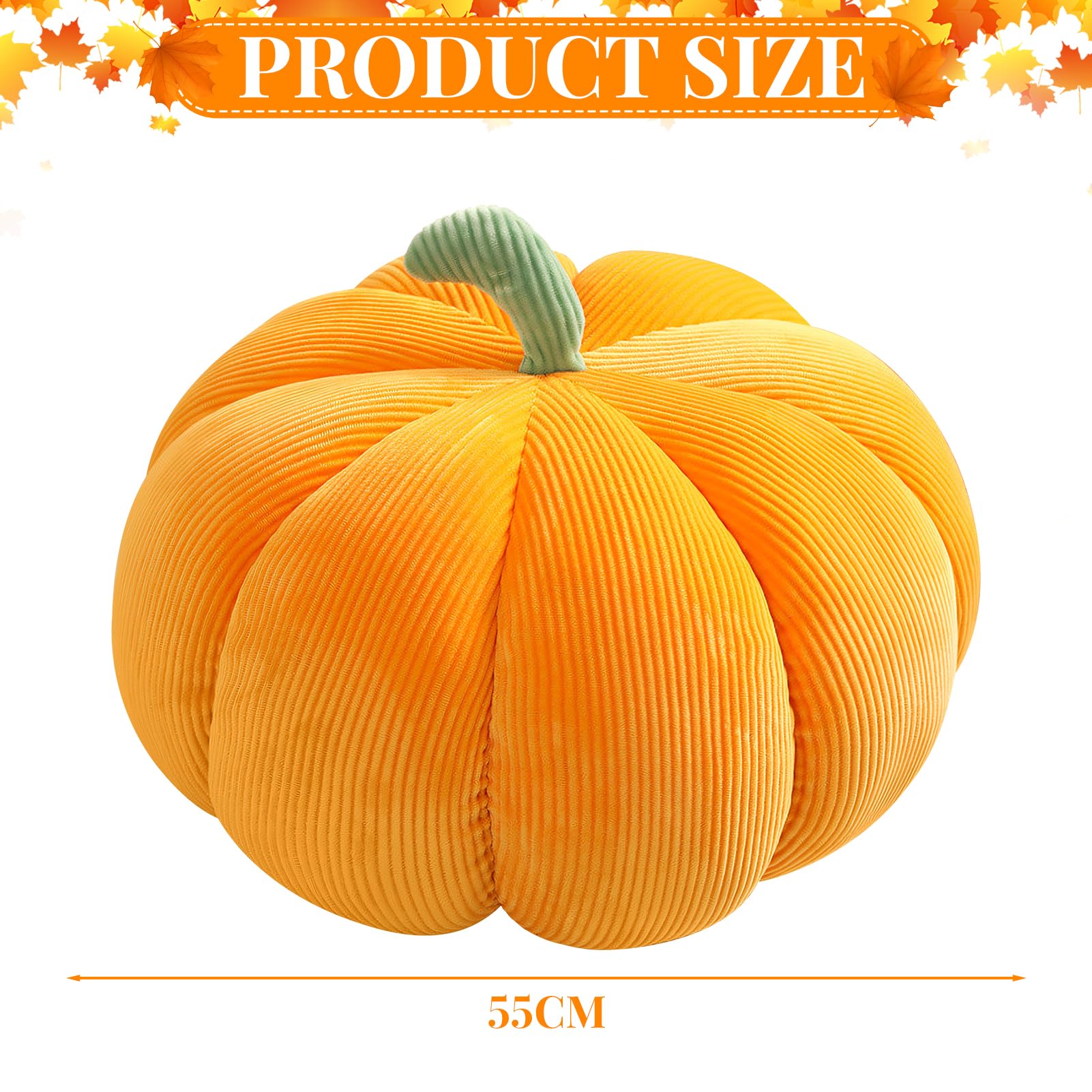 Coussin de citrouille 3D - Décoration d'automne en forme de citrouille - Décoration d'Halloween - Coussin de siège en peluche, citrouille - Pour chambre à coucher, chambre d'enfant, canapé, (jaune, 55
